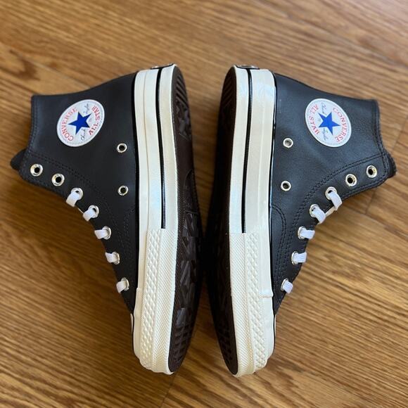 NEW Womens Size 7 Converse Chuck Taylor All Star Leather High Top Dark Grey Shoe - Picture 3 of 10